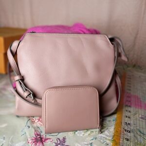 Clean New Day Blush Pink Leather Shoulder Bag with Matching Wallet